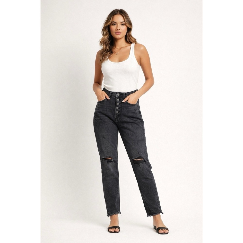Free People We The Free High Rise 2 Black Jeans 26 Distressed Women's Streetwear
